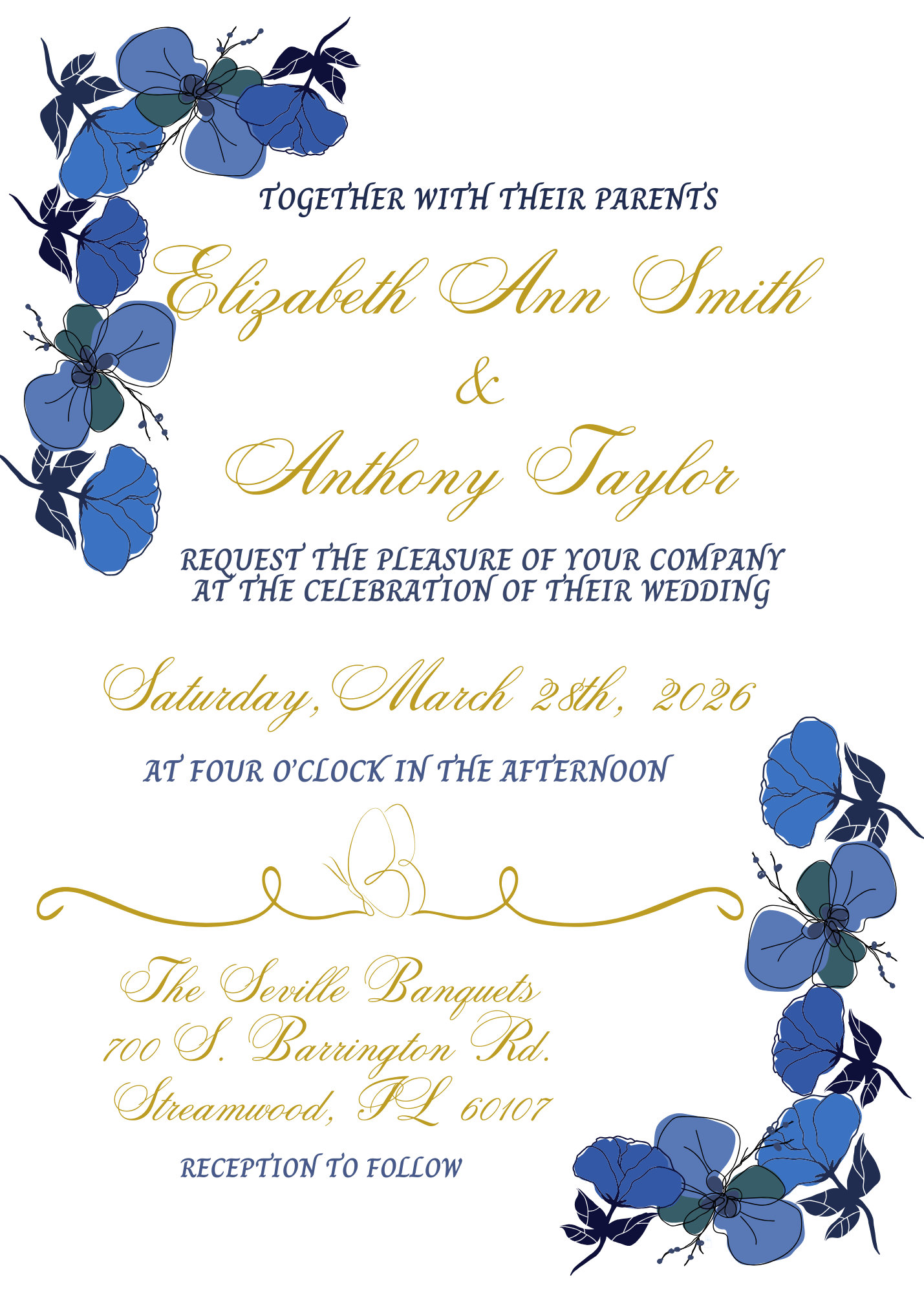 Watercolors Navy Flowers