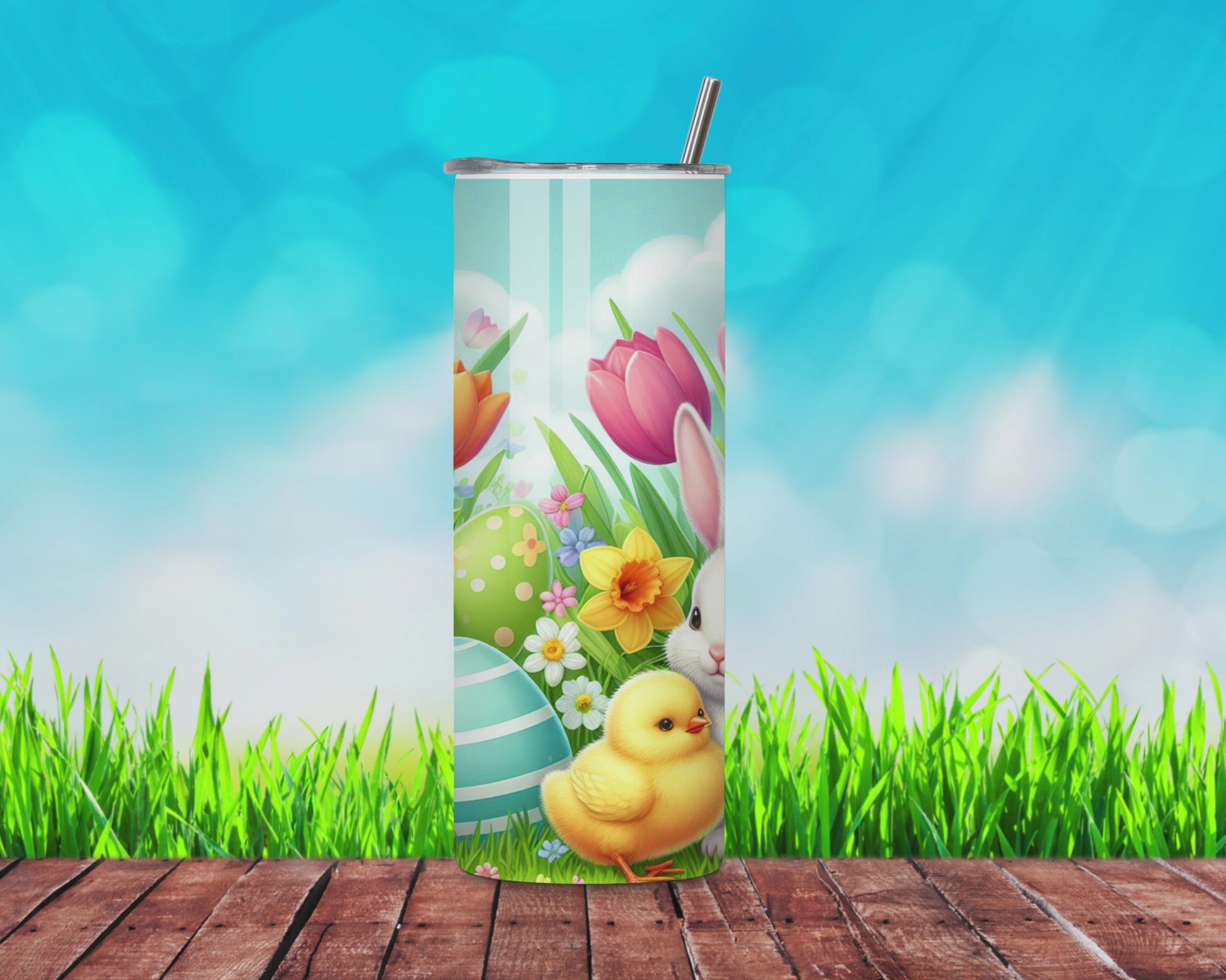 Easter Tumbler Cup with Bunny and Chicks